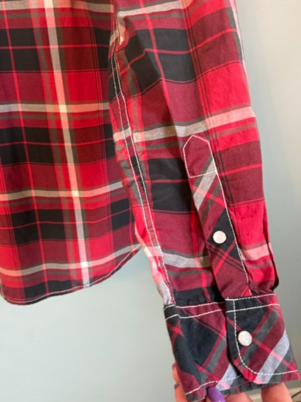 Reclaim Black Red Plaid Button Down Shirt Large L Western Snap Athletic - Picture 6 of 10